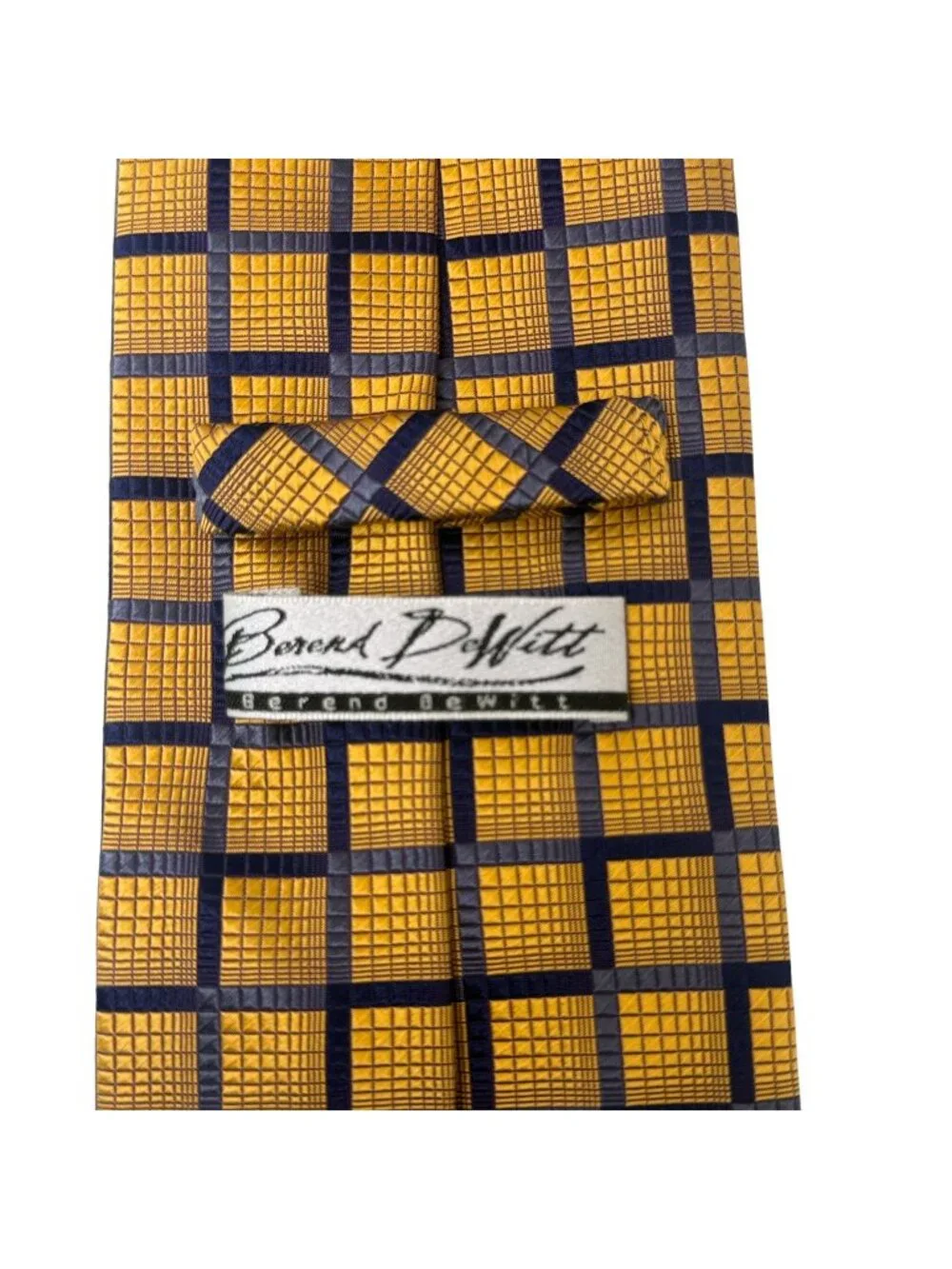 BEREND DEWITT Mens Designer Necktie Silk Woven Yellow Blue Geometric Tie Italy